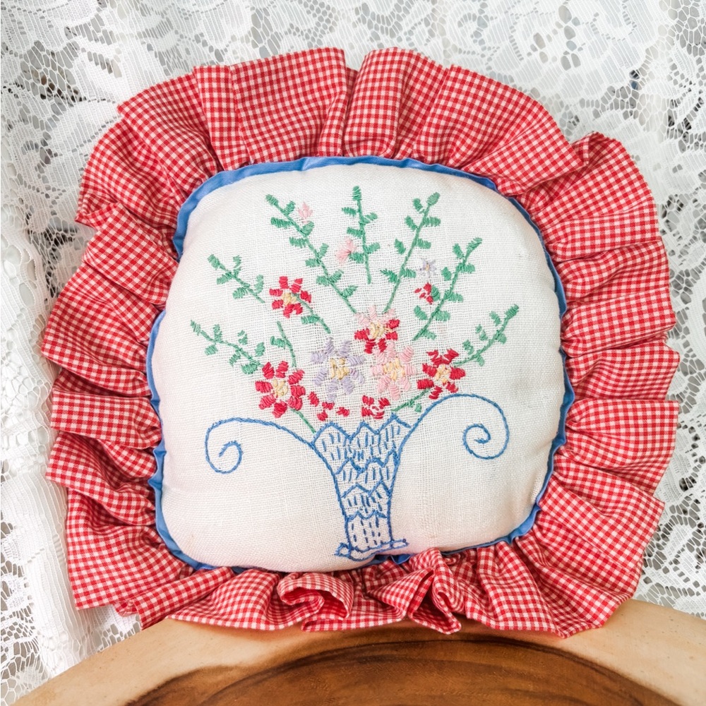 Vintage Embroidered Throw Pillow